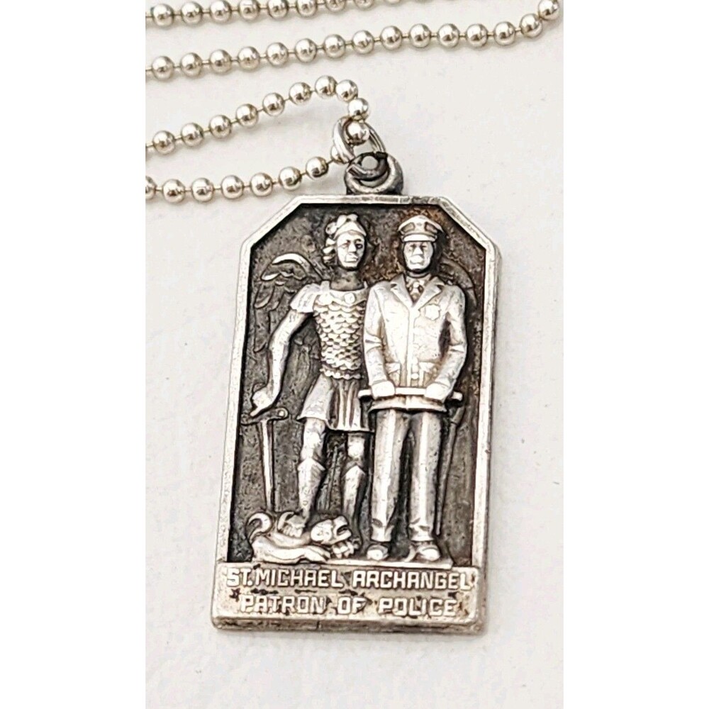 St. Michael Archangel Patron of Police Sterling Medal Pendant Necklace